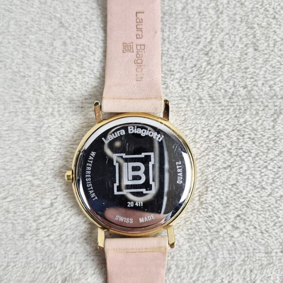Laura Biagiotti Womens Swiss Quartz Watch Pink Leather Gold Floral 37mm Read* - Picture 5 of 16